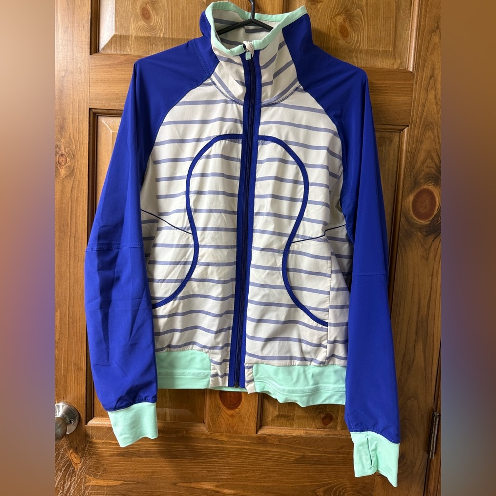 Lululemon Seawheeze Striped Blue and White Jacket with Mint Accents